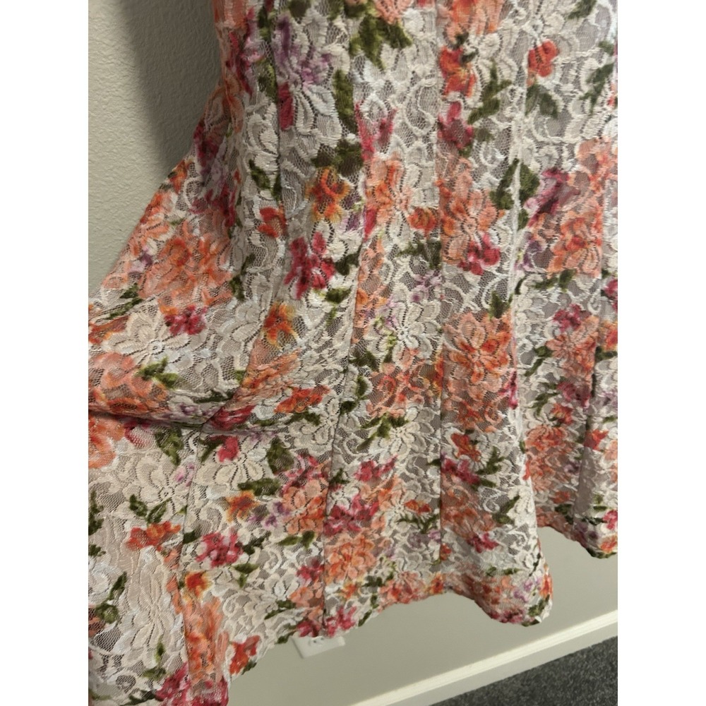 Floral Splash Lace Dress~ L~ Sleeveless Gored Fit & Flare Tea Party Fem Fairy - Picture 5 of 16